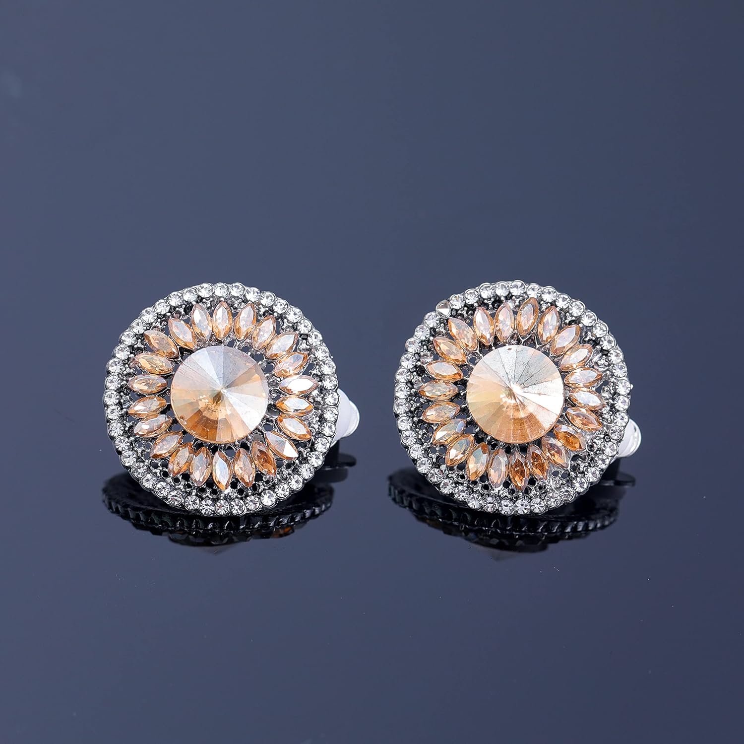 Clip on Earrings for Women Cubic Zirconia Silver Plated Big Clip on Stud Earrings Round Vintage Clip Earrings Hypoallergenic Non Pierced Earrings Jewelry Mother Day Christmas Valentine's Day Gifts - Image 3