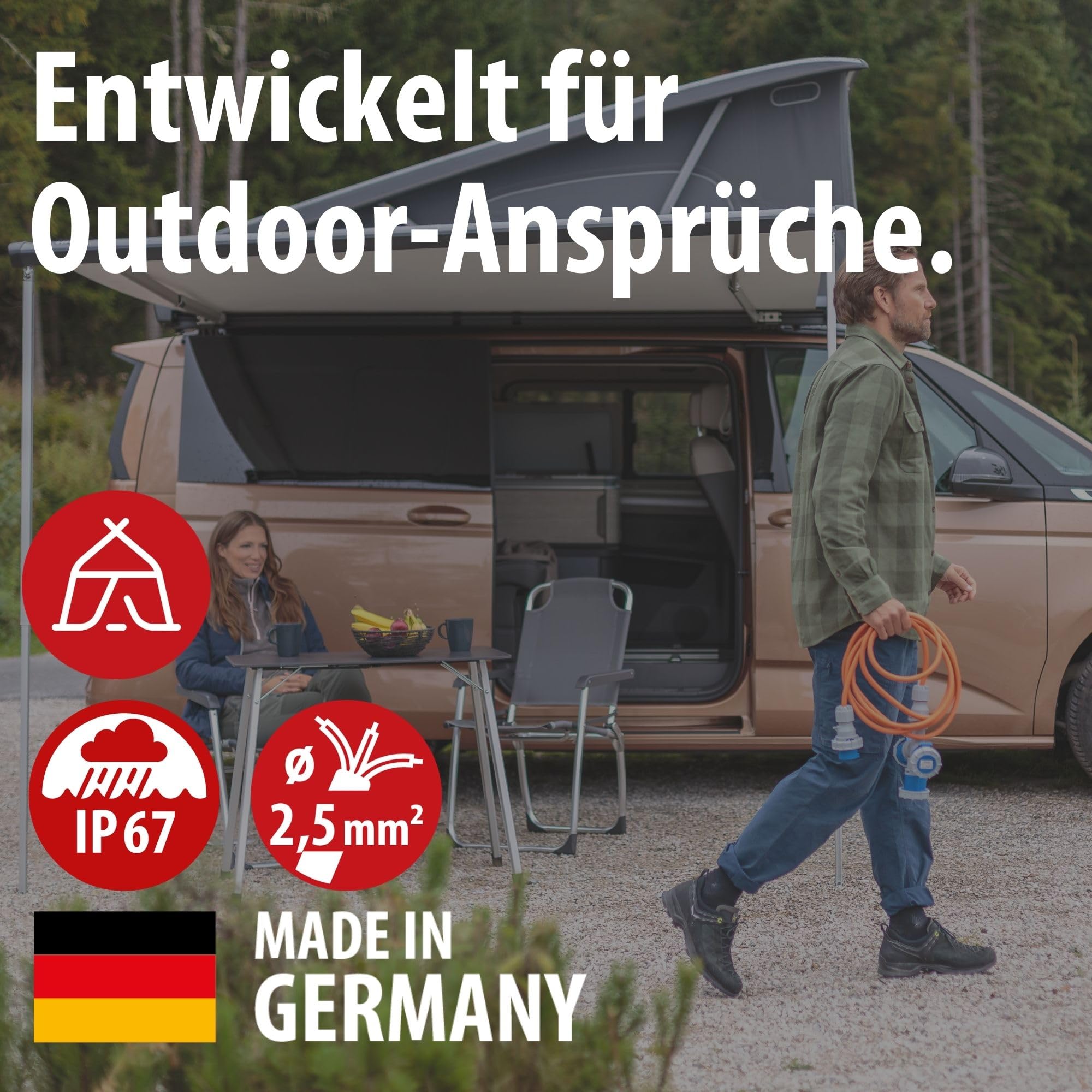 Brennenstuhl CEE Verlängerungskabel mit 3-Fach Verteiler (2m H07RN-F 3G2,5, 3X CEE 230V Kupplung 16A, Schutzart IP67, max. 3680W Gesamtleistung, für Camping, Outdoor, Marktstände)