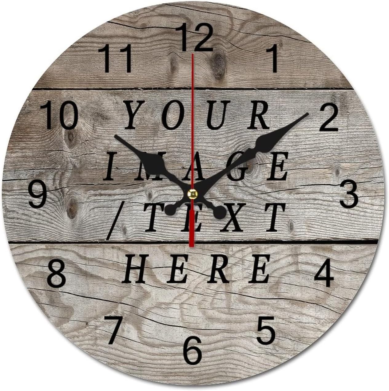 Personalized Wood Clock Wall 24", Round Wall Clock Silent Non-Ticking Battery Operated Clocks for Living Room KitchenOfficeBedroom Decor