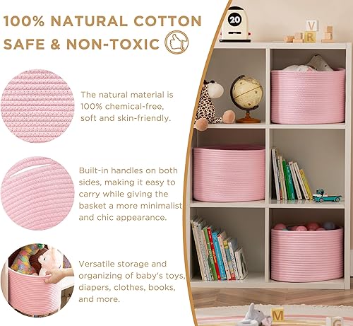 Miniatura 2 de UBBCARE Paquete de 3 cestas para estantes, 15 x 10 x 9 pulgadas, cesta de almacenamiento tejida decorativa, color rosa