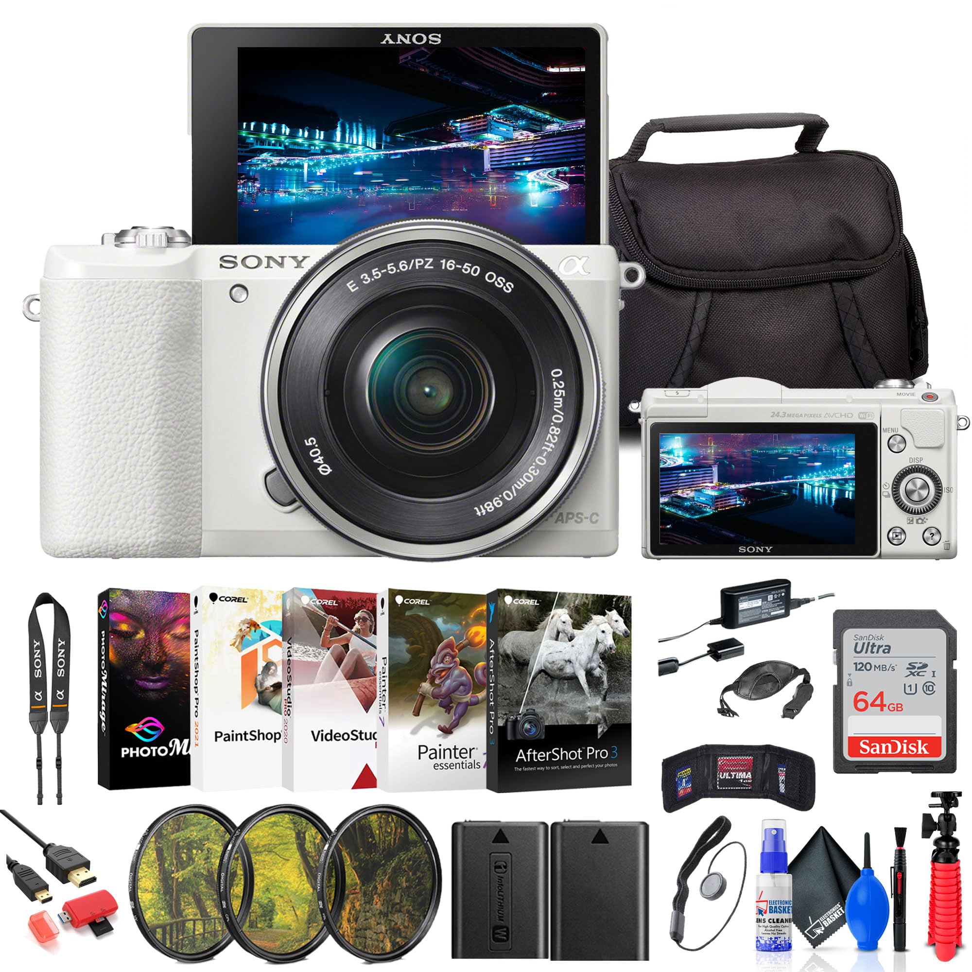 Sony Alpha a5100 Camera with 16-50mm Lens & Tripod (White) Bundle