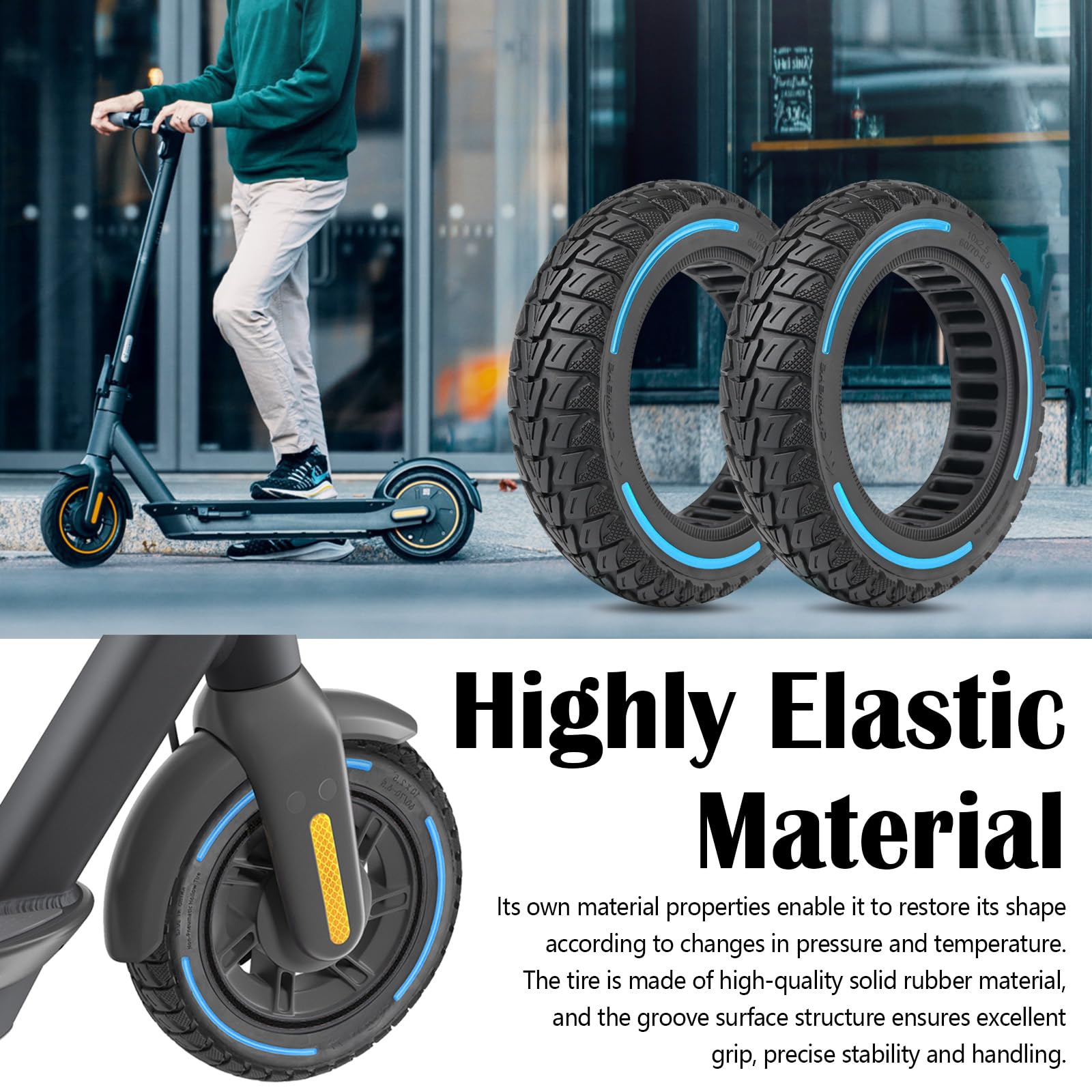 2 Stück Vollgummireifen für Ninebot G30/G30d/G30e/G30lp/G30 Max 10x2.5 Zoll Ersatzreifen 60/70-6.5 E Scooter Solid Reifen E Scooter Reifen 10 Zoll