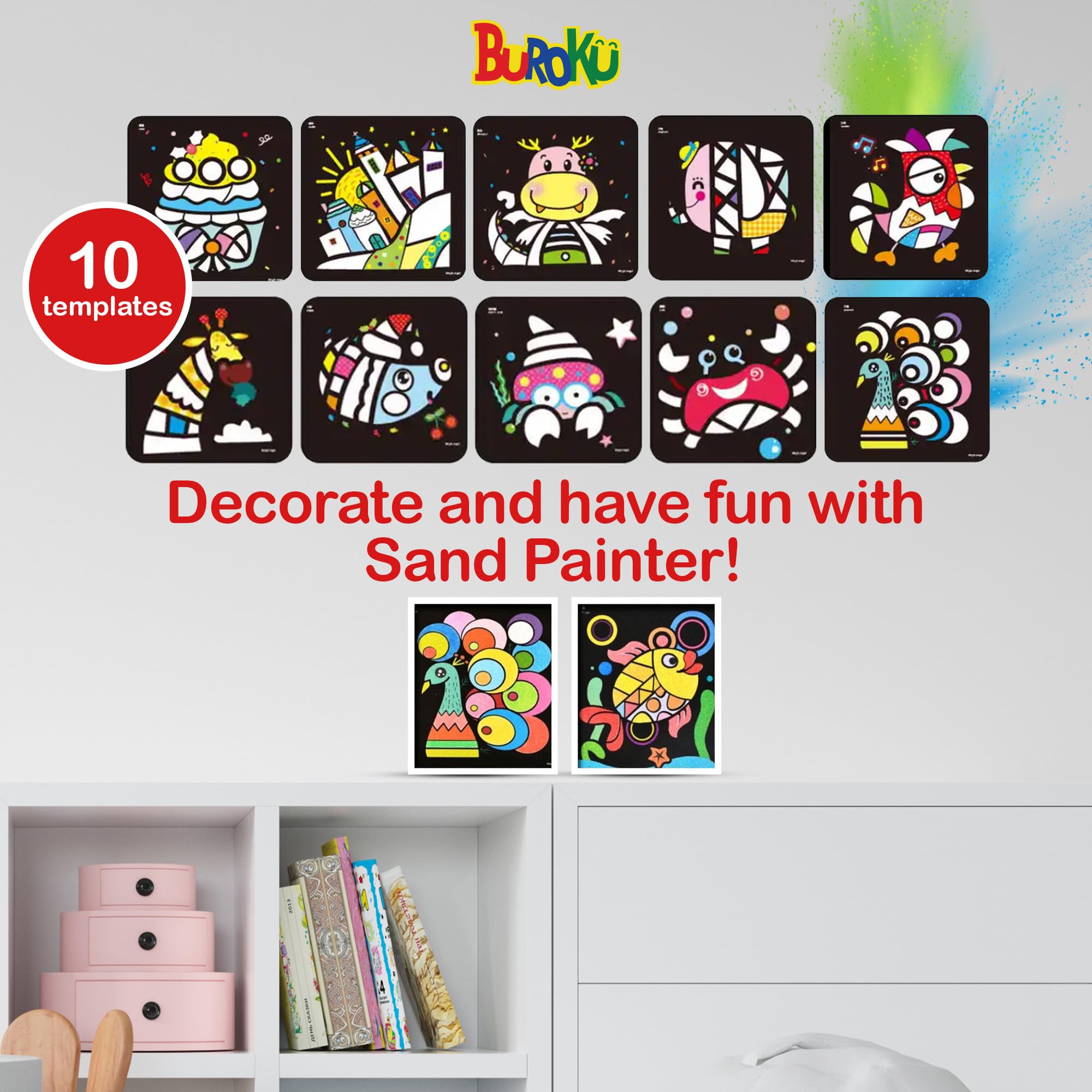 Kit Art Sur Sable Pour Enfants - 10 Feuilles Et 10 Couleurs - Développe Créativité Et Motricité - Jeu Ludique