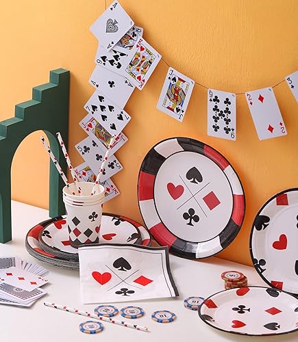 Miniatura 4 de Suministros para fiestas de casino  Sirve 16  Decoraciones de fiesta temática de casino para hombresadultos, incluye platos de fiesta de casino,