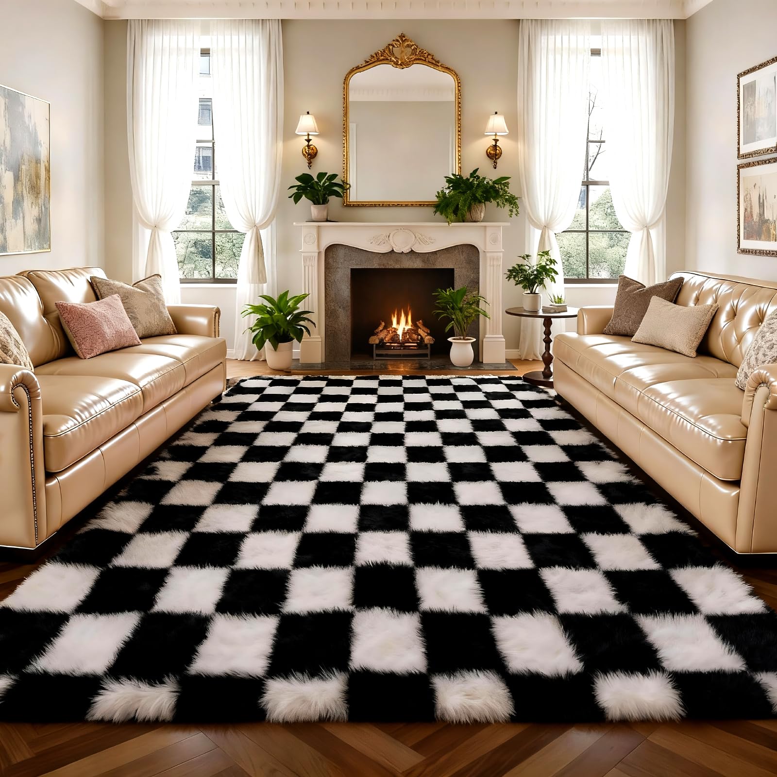 Untimaty Rugs Living Room - 120x180cm Classic Checkered Large Black and White Ultra Soft Fluffy Bedroom Area Rugs Washable Anti-Slip Backing Carpet Nursery Kids Room Modern Floor Home Decor — image 1