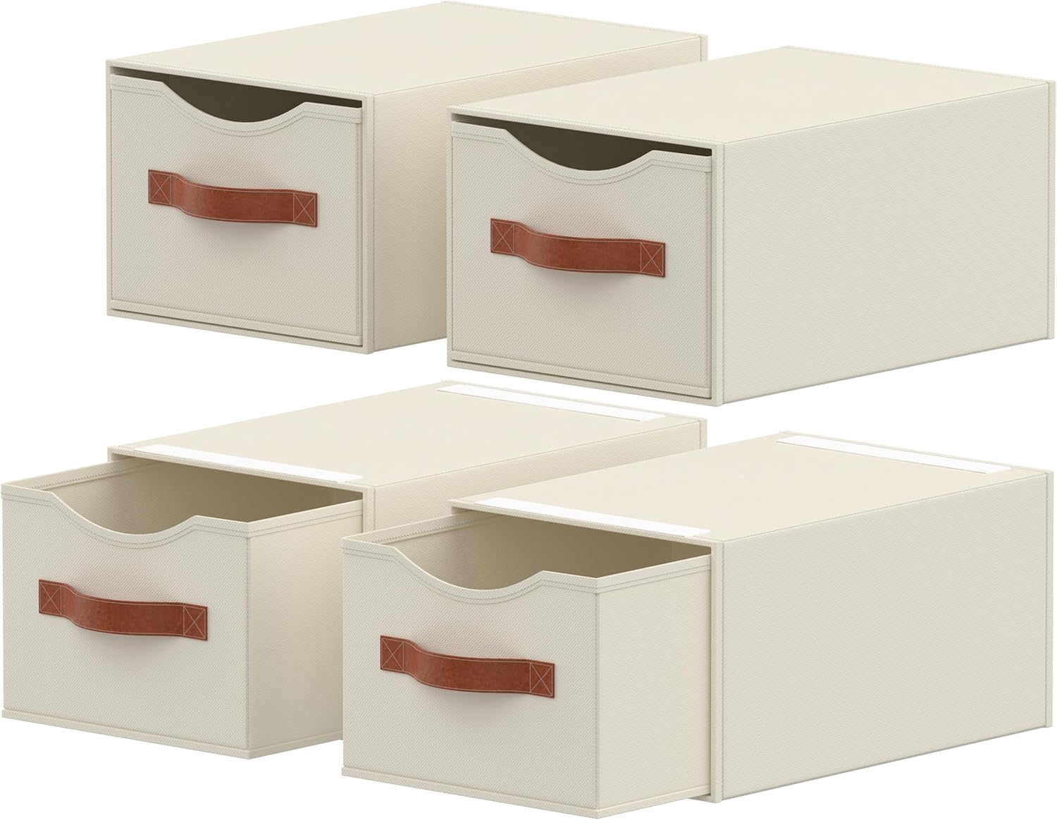 4 Pack Stackable Storage Drawers, Fabric Closet Organizers and Storage with Handles and Clear Window, Pull-Out Clothes Storage Bins with Drawer for Closet, Bedroom, Living Room, Under Bed, Beige