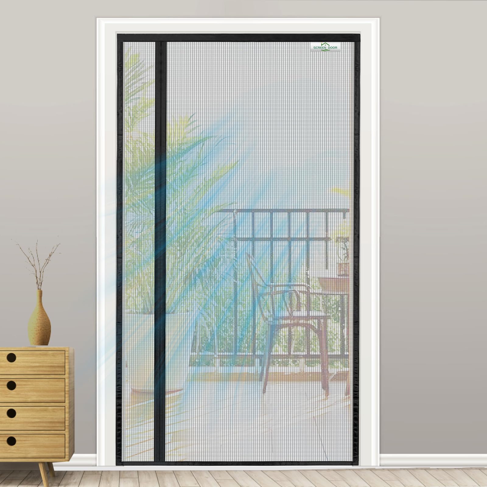 SCREEN DOOR Fliegengitter Tür 140x220cm | Umkehrbare Fliegengitter Balkontür mit Links/Rechts-Öffnung, Einfacher Zugang, Insektenschutz – Schwarz