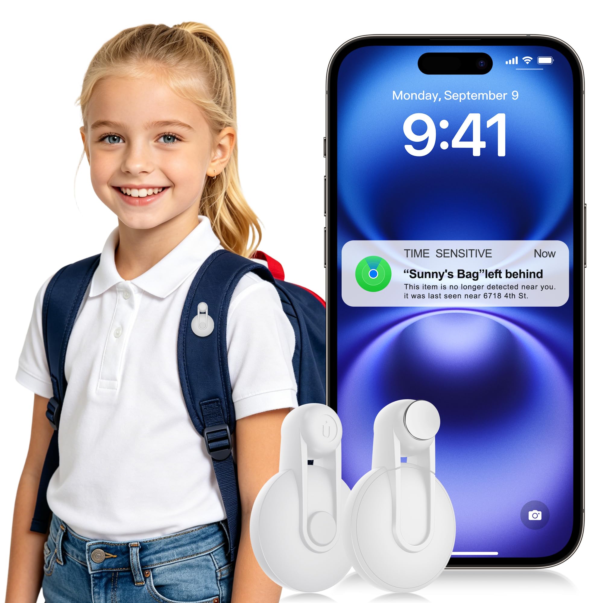 Otag GPS Tracker for Kids Hidden 2pack, Security Tag with Pins Works with Find My (iOS only), Lost Mode, Anti-Removal Tracking Device for Children, Elderly, Pets, Backpack, Vehicles (White)-image-44