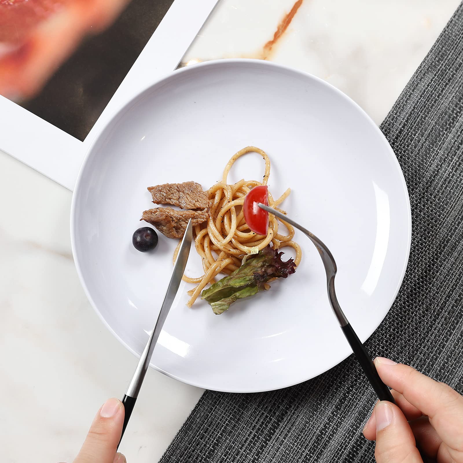 Webbylee Platos de melamina para pasta – Juego de 6 platos de vajilla de 8 pulgadas para uso en interiores y exteriores, resistentes a la rotura, color blanco