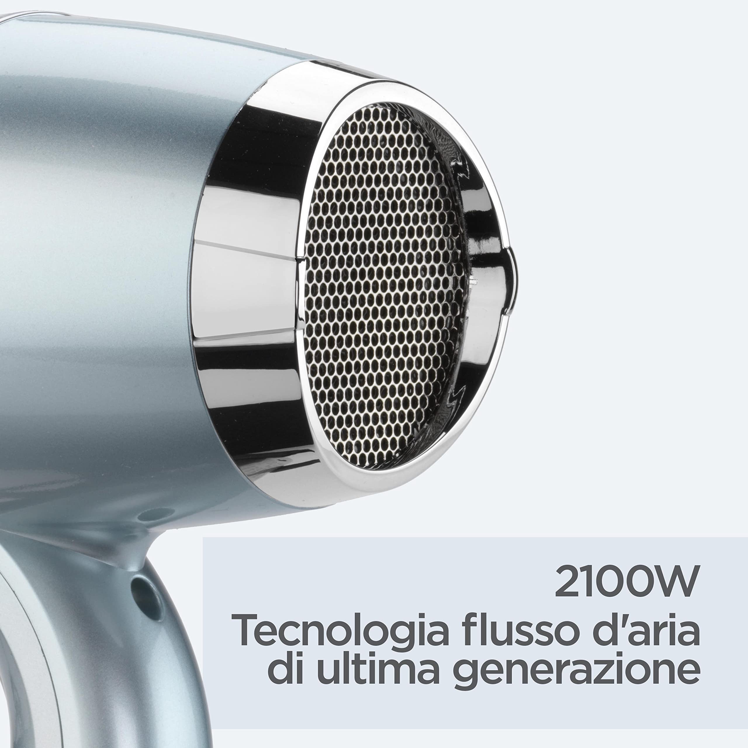 BaByliss Hydro‑Fusion Asciugacapelli con Diffusore – Asciugacapelli professionale ionico da 2100 W, tecnologia al plasma per capelli lucenti, design leggero, 3 temperature & 2 velocità, blu, D773DE