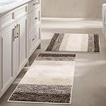 Vaukki Luxury Soft Bathroom Rugs Set of 2, Non Slip Washable Plush Bath Floor Mats, Microfiber Shaggy Absorbent Striped Bath Carpet for Tub, Bathroom and Shower (18''x26''+20''x32'', Blue)