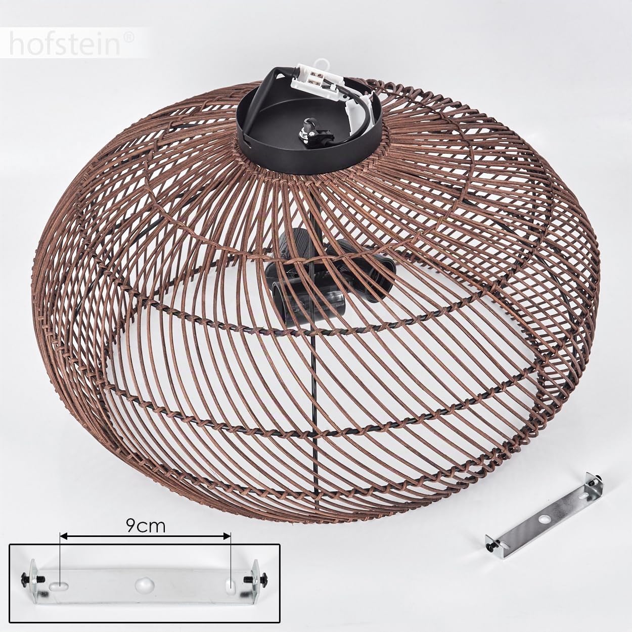 Plafoniera Brandala, lampada da soffitto moderna in metallo/rattan nero/marrone scuro, stile boho con un fantastico effetto luminoso sul soffitto, Ø 50 cm, 3 luci, x E27, senza lampadine