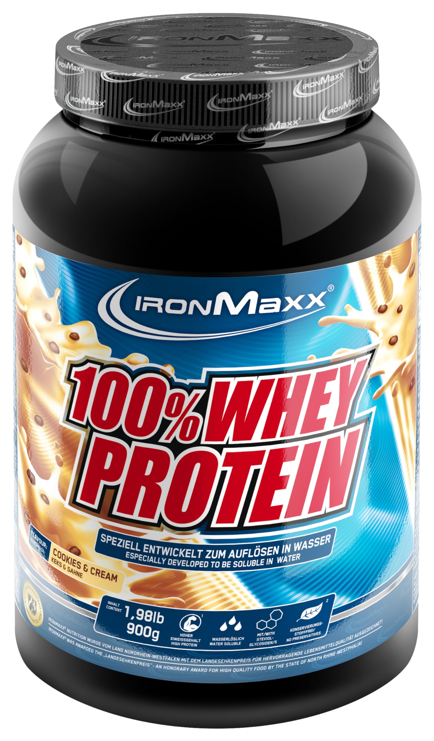 IronMaxx 100% Whey Protein 900 g Cookies & Cream | Białko Serwatkowe | Niska Zawartość Cukru, Dobra Rozpuszczalność