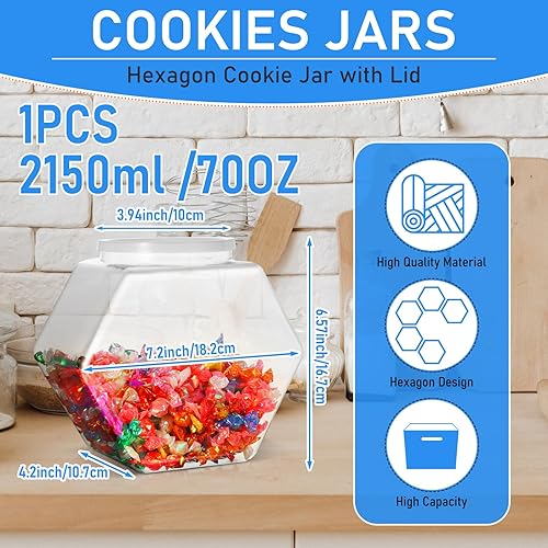 Miniatura 2 de Uiifan 1 tarro hexagonal de plástico para dulces con tapa, tarro de galletas, recipientes hexagonales transparentes para dulces, galletas, comida