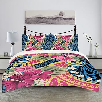 Polynesian Sea Turtle Comforter Set Full Size, Polynesian Traditional Samoa Printing Bedding American Samoa Quilt Set All Season 3Pcs