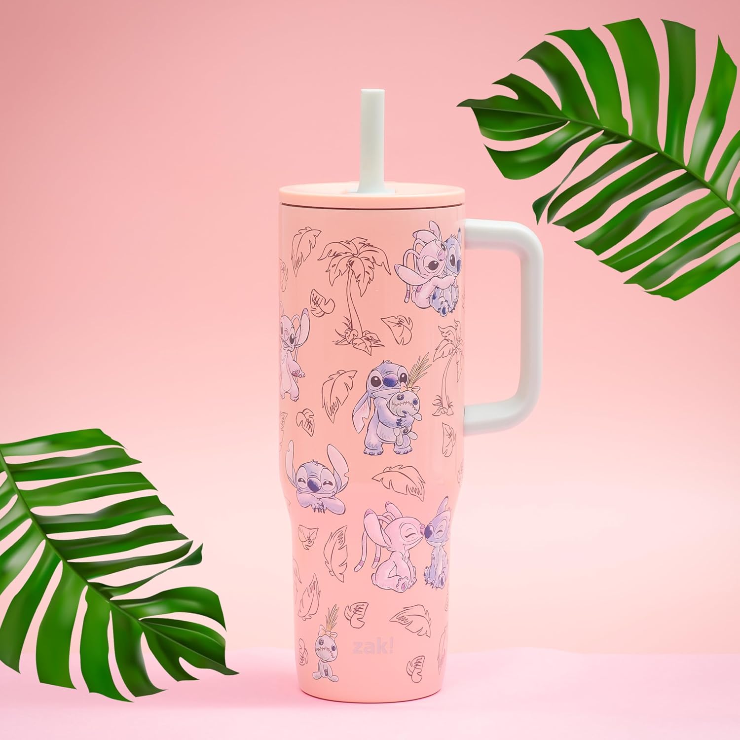 Zak Designs Disney Sutton Travel Tumbler for On the Go, 30oz Stainless Steel with Vacuum Insulation, Silicone Straw, and Carry Handle for Cold Drinks (Stitch, Angel) - Image 8