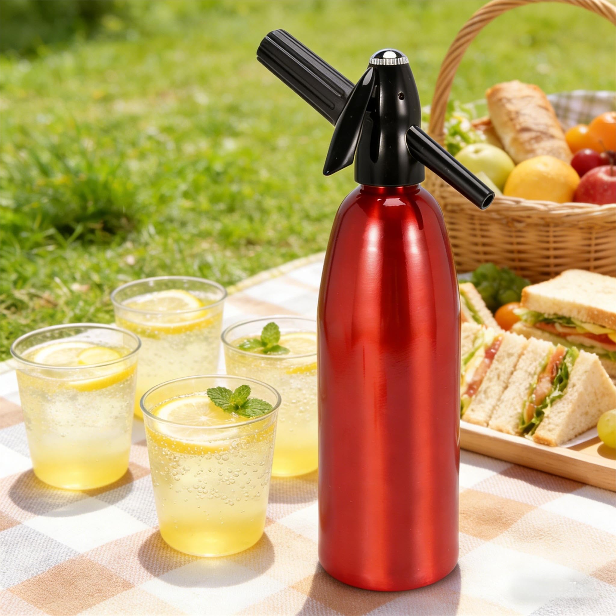 Machine à eau pétillante de 1 L, siphon à soda en aluminium pour la maison, kit portable pour la maison, pour faire soi-même de l'eau gazeuse, du seltzer rafraîchissant, des cocktails, des jus et des