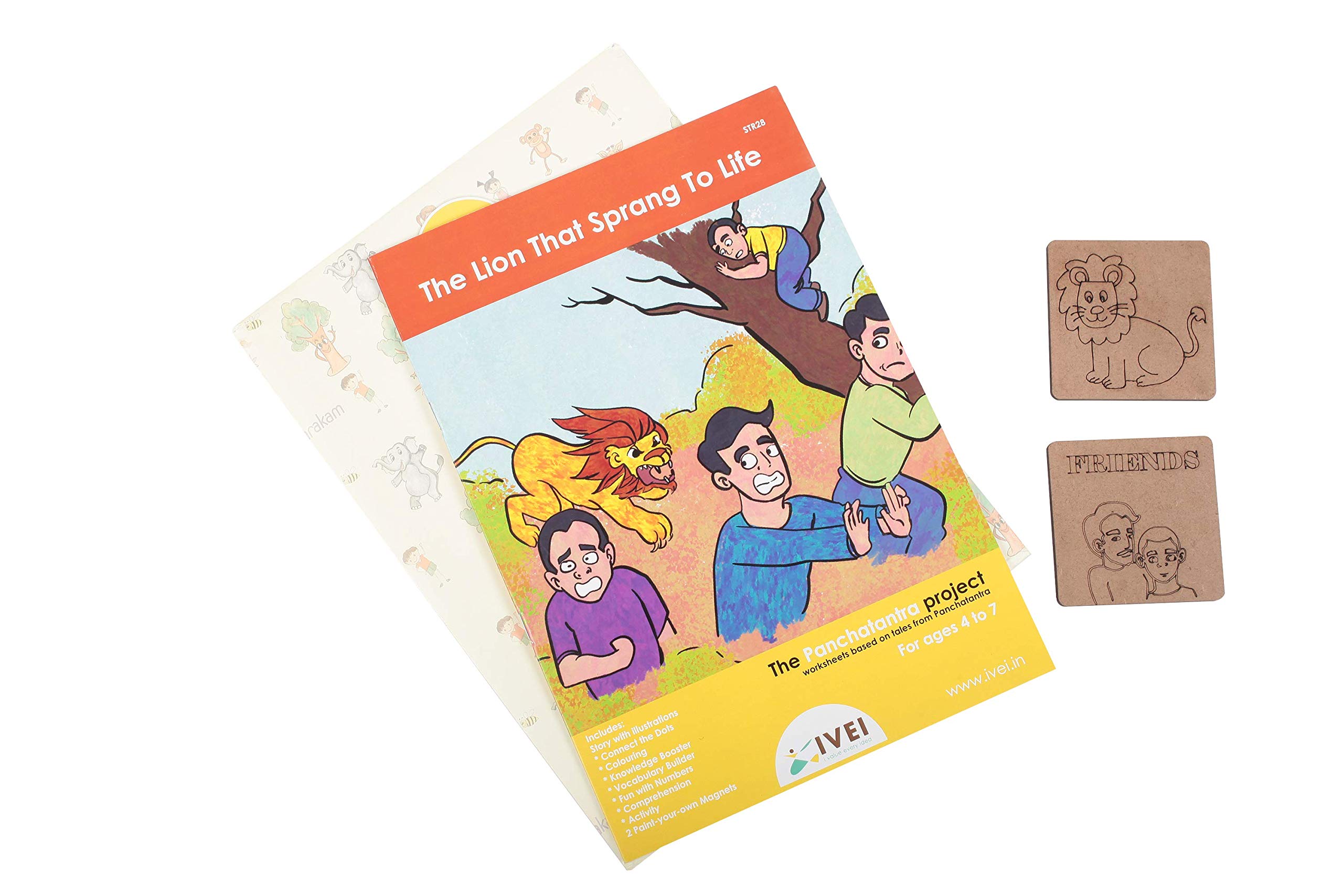 IVEI Panchatantra Story Kids Learning Book - Workbook and 2 DIY magnets - Colouring Activity Worksheets - Creative Fun Activity and Education For Kids - The Lion That Sprang To Life - Age 4 to 7 Years - Image 3 thumbnail