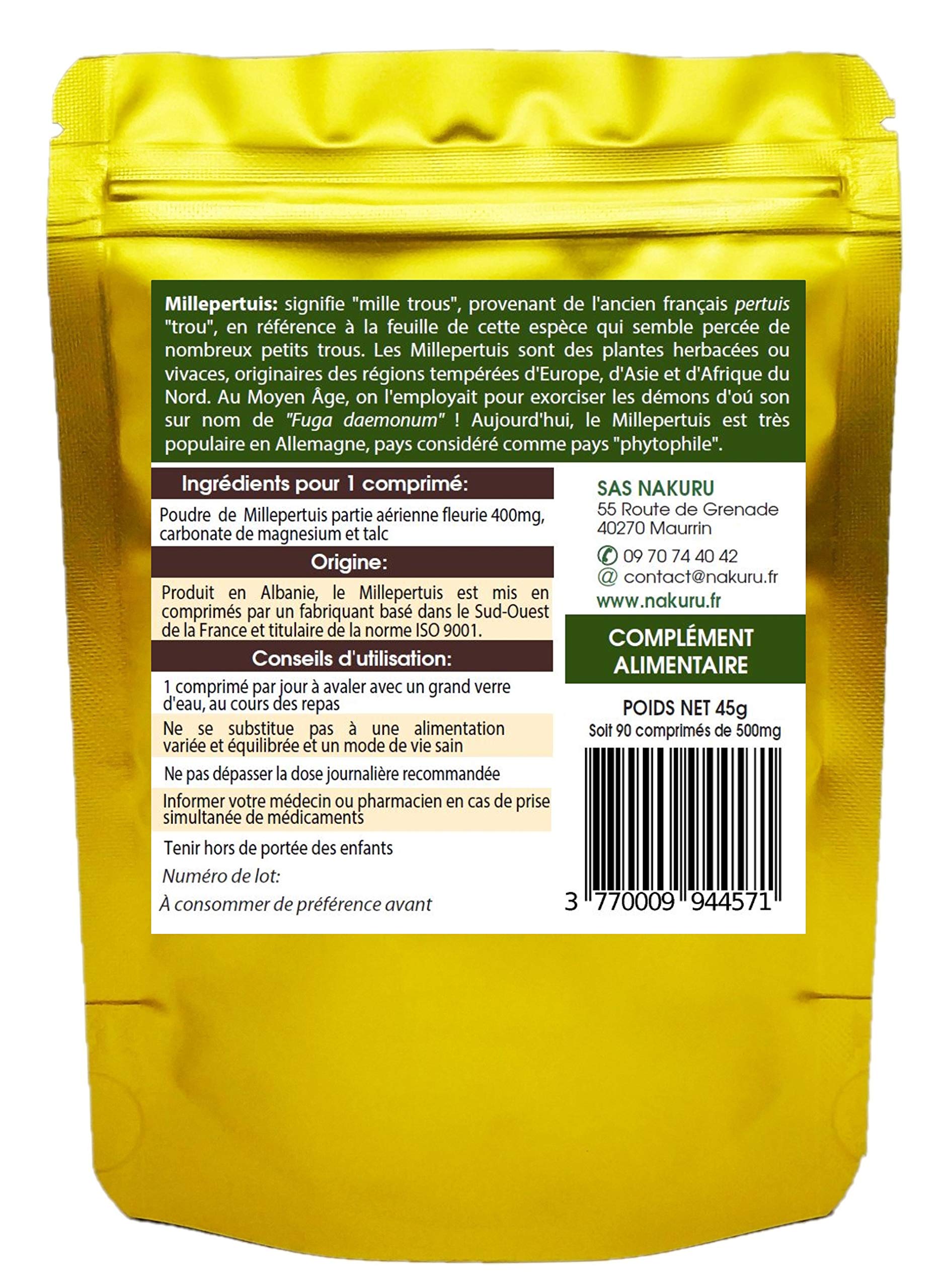 Erba di San Giovanni | 90 compresse da 500mg | NAKURU Relax | Polvere organica secca e compressa a freddo | Analizzata e condizionata in Francia | "La Caccia al Demone!"