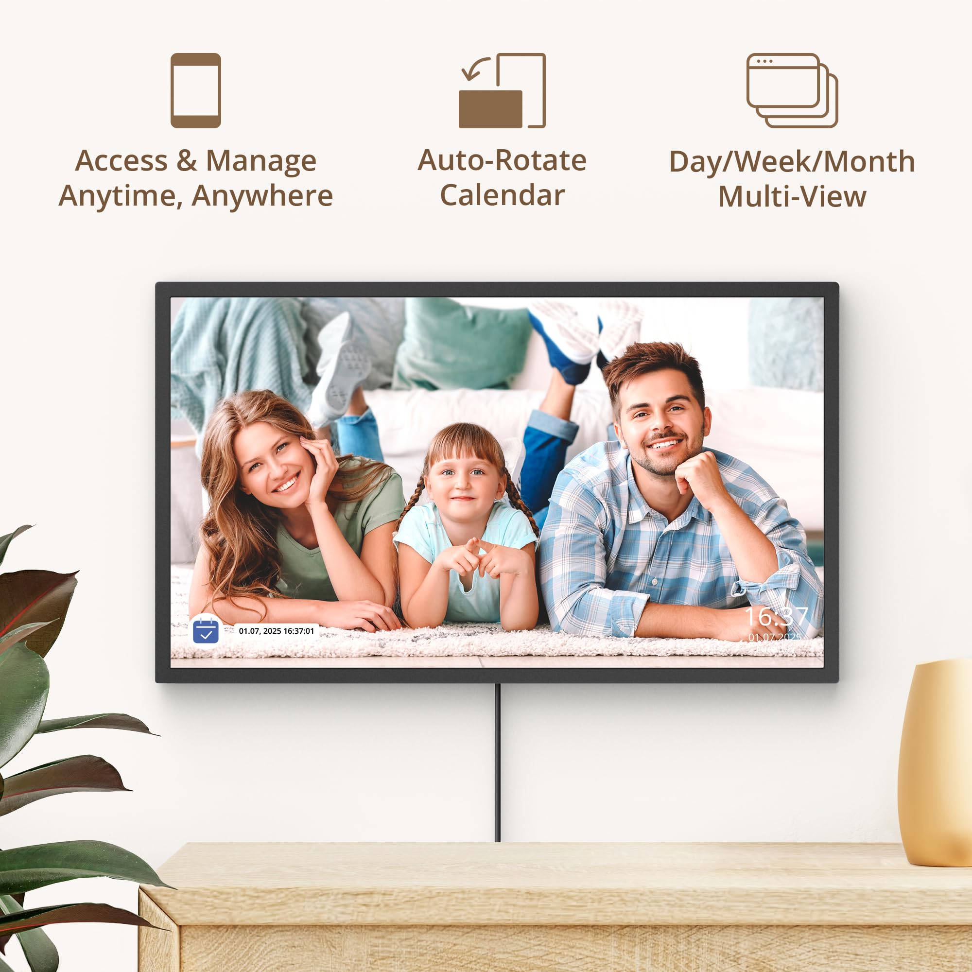 Dragon Touch Kalendarz, cyfrowy kalendarz 2025, rodzinny planer ścienny, interaktywny ekran dotykowy 1080p Full HD, inteligentny wykres zadań i organizacja domu, prezent dla zapracowanych rodzin
