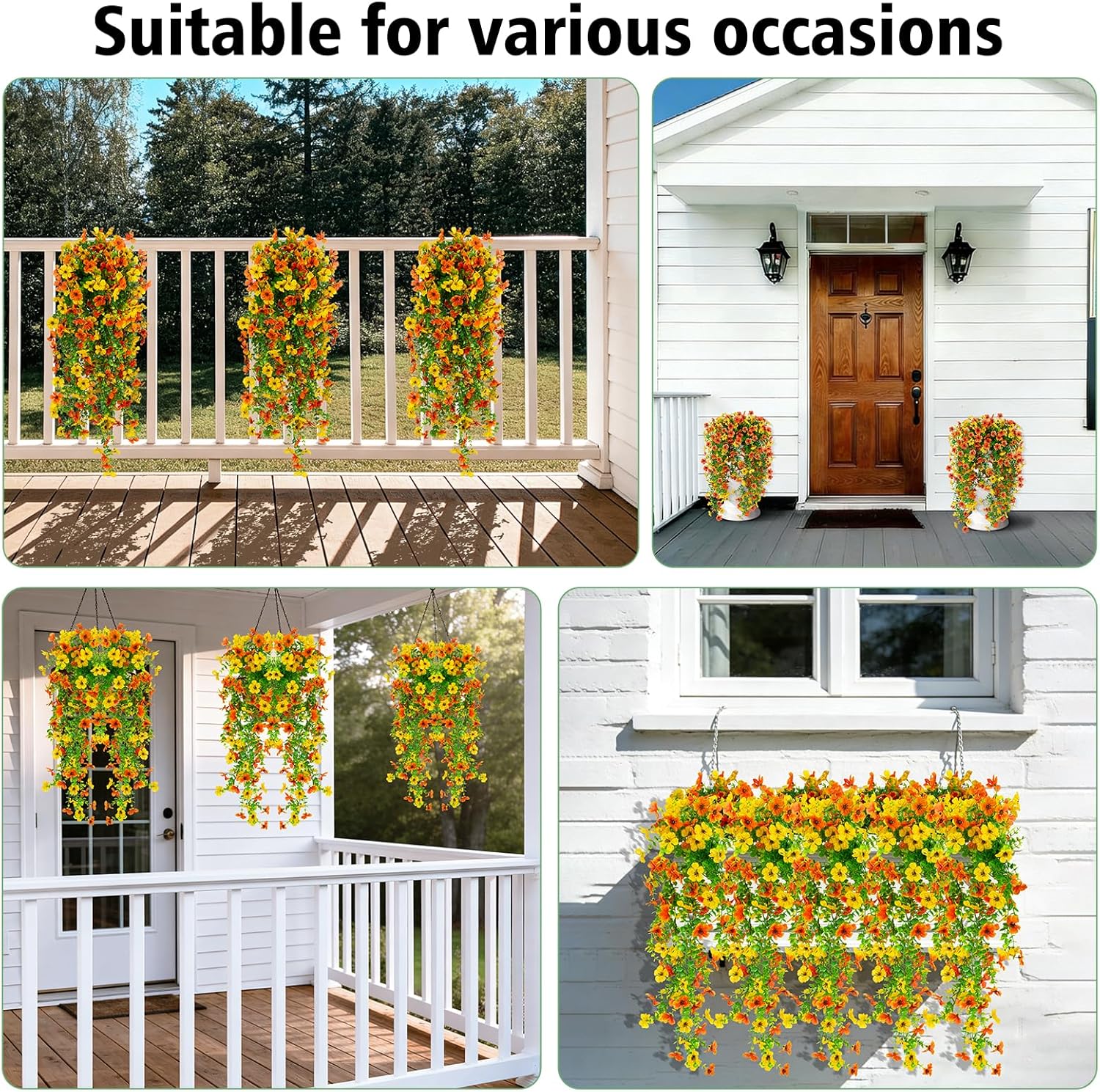 Artificial Flowers for Outdoors Decoration, 2 PCS Fake Flower Plants UV Resistant Faux Hanging Spring Flowers Long Trailing Vines for Home Porch Garden Patio Yard (Mix Orange and Yellow) - Image 5