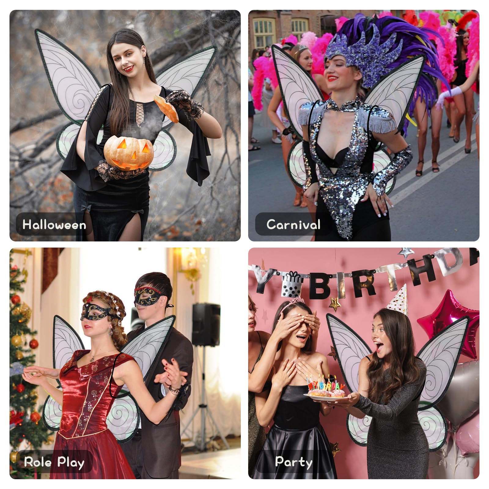 Costume Da Fata Di Halloween Per Bambina Con Ali Di Farfalla Nere E Gonna Arancione - Set 4 Pezzi Con Bacchetta E Fascia - Taglia 3-8 Anni - 4
