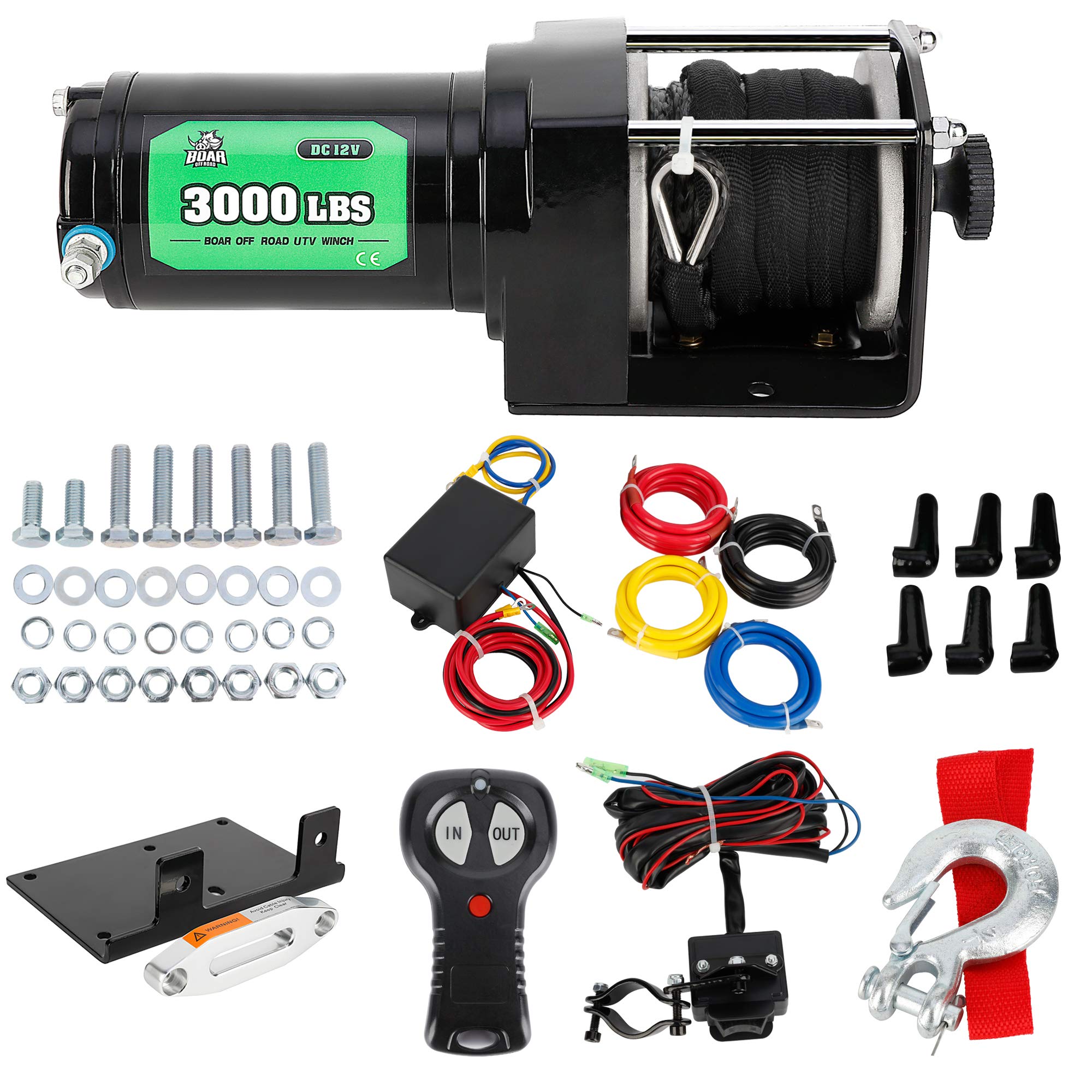 OFF ROAD BOAR 3000lb. Load Capacity Electric Winch Kit, 12V Synthetic