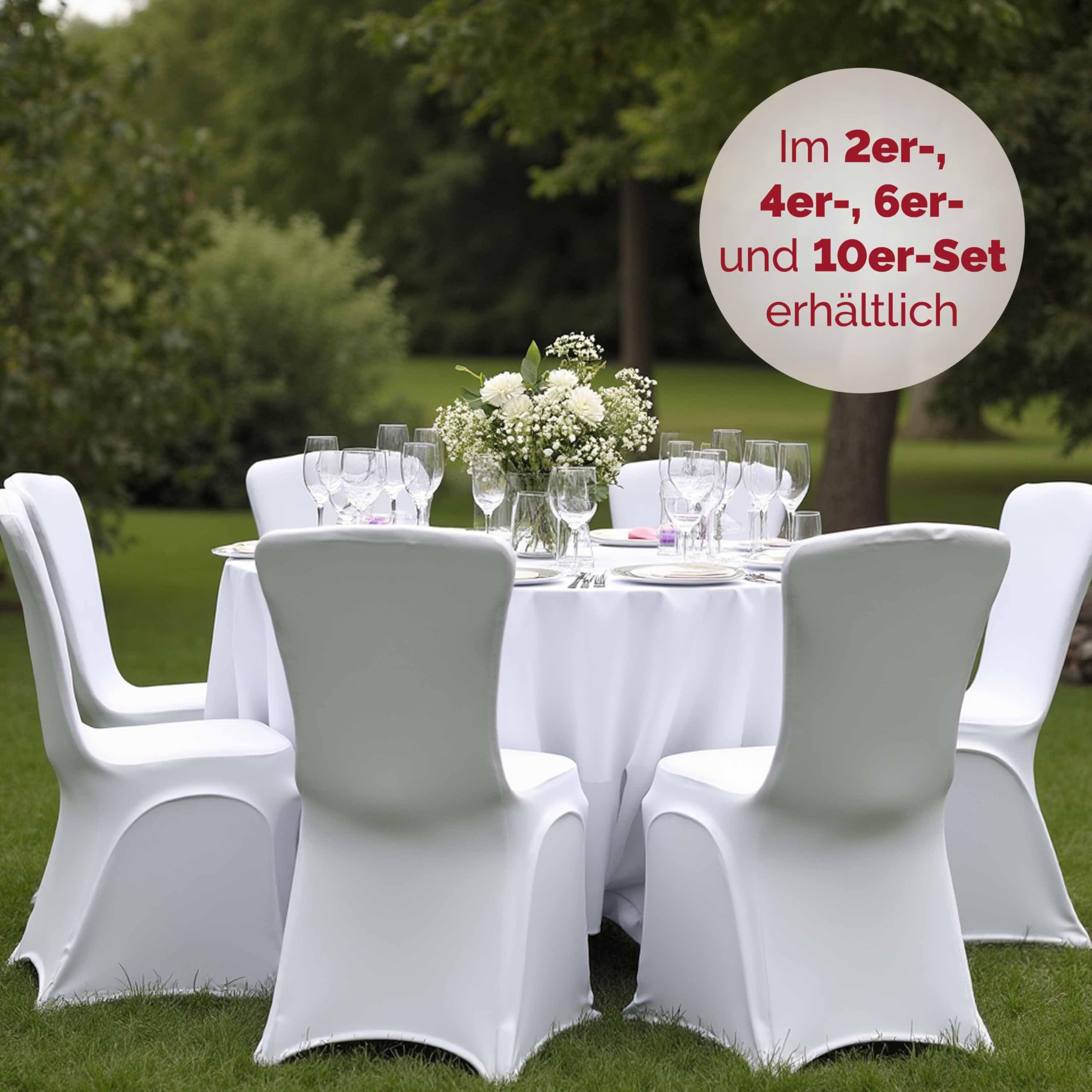 Detex® Fundas Sillas Elásticas Pack 6 Set Cubre Sillas Respaldo Alto Lavables Eventos Hogar Blanco