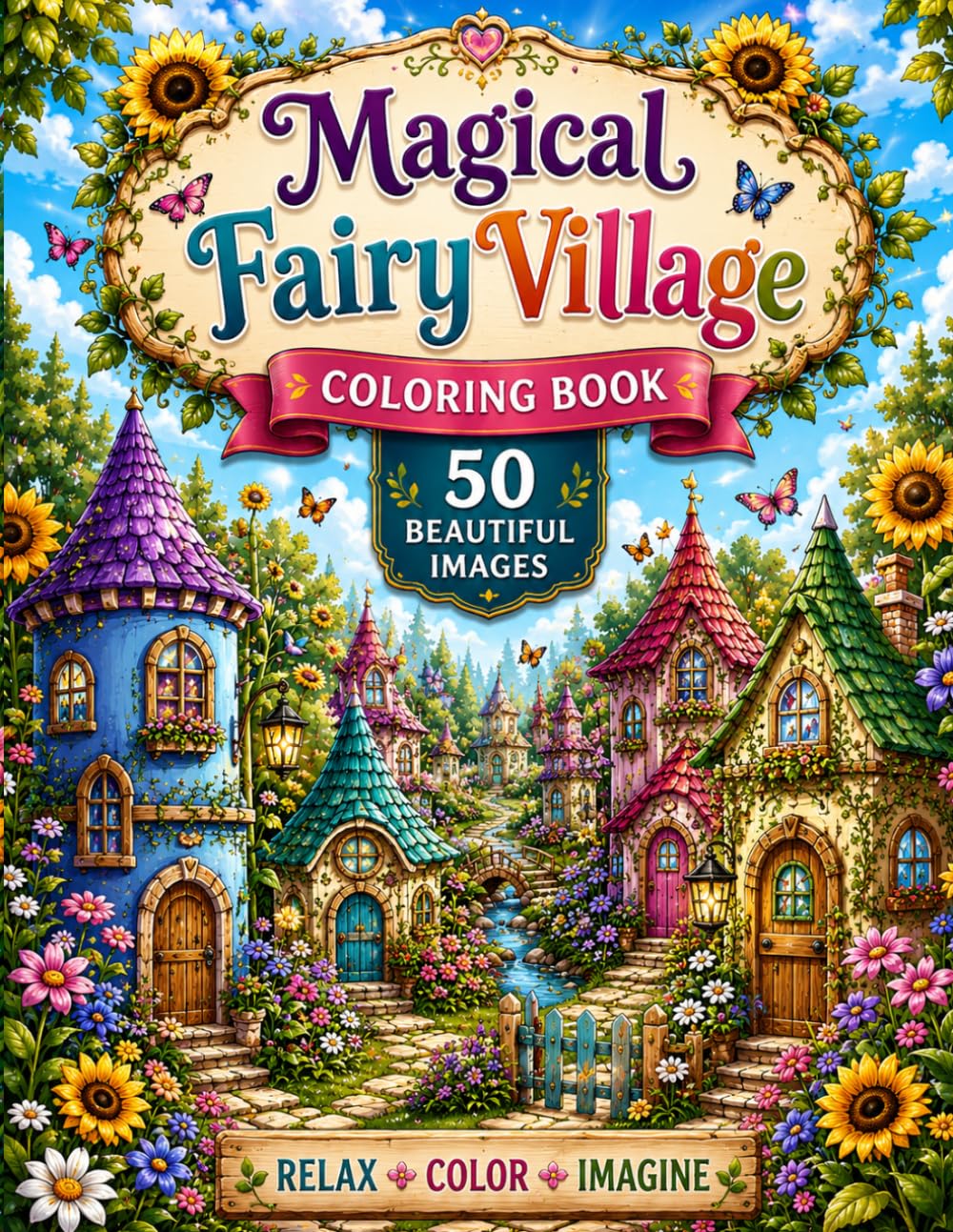 Magical Fairy Village Coloring Book: Intricate Black & White Fairy Village Scenes for Relaxation & Creativity
