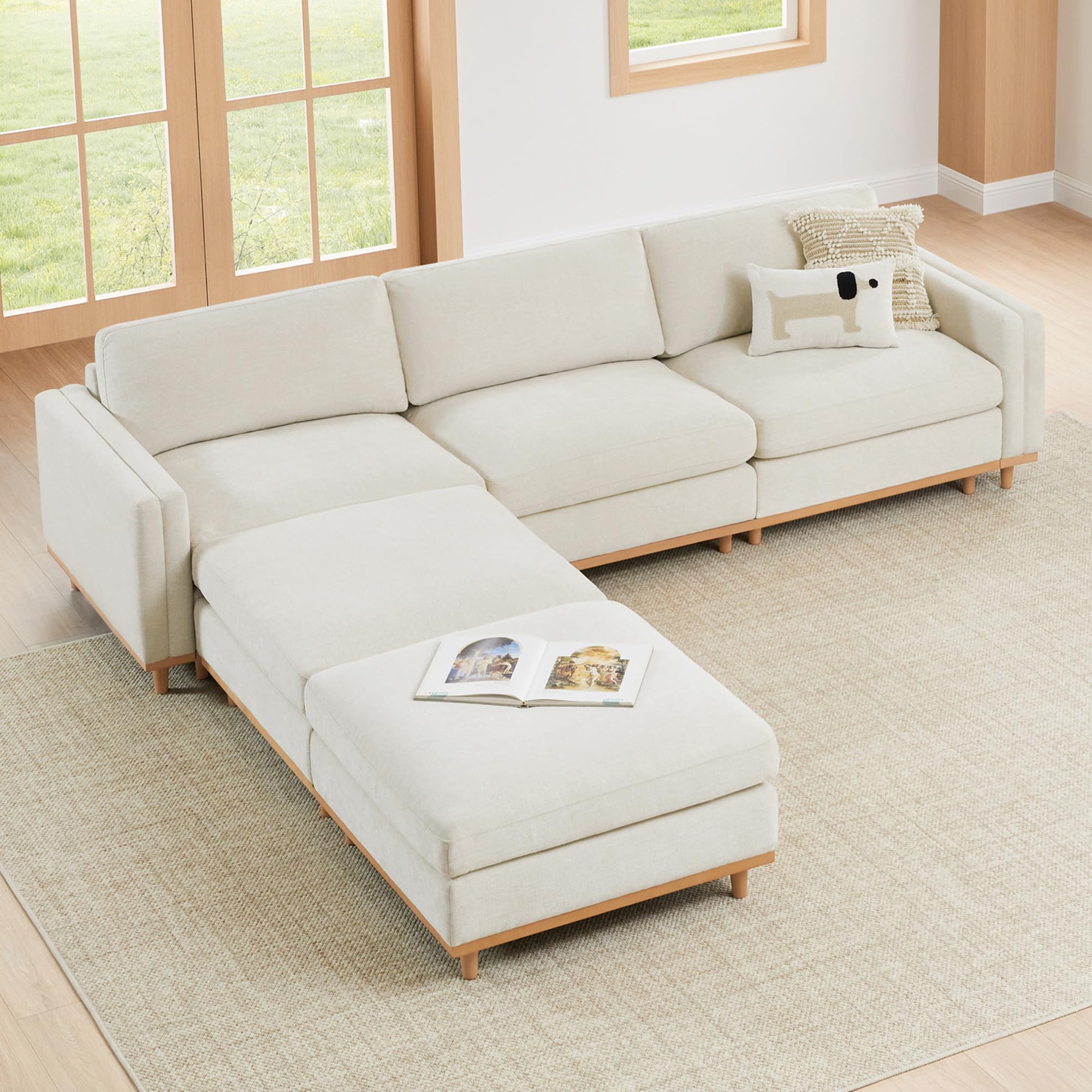 CHITA 118” Super Large Sectional Modular Sofa, Down Filled, 5 Seat, Linen
