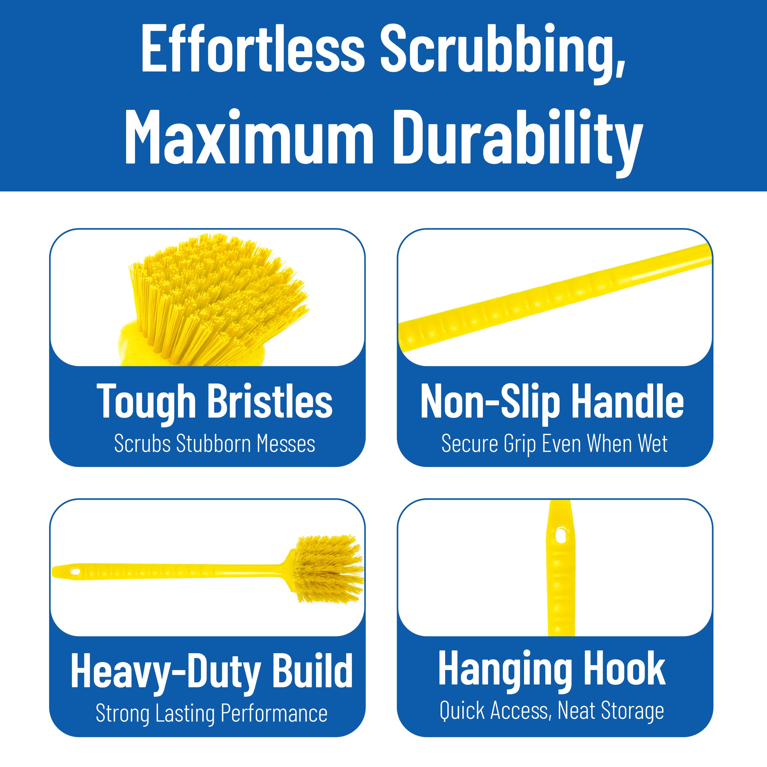 Carlisle FoodService Products Sparta 40501EC04 Plastic Large Scrub Brush, Kitchen & Utility Brush with Long Handle, 20 Inches, Amarillo, Plástico (Manillar), Nylon (cerdas), 6 Count