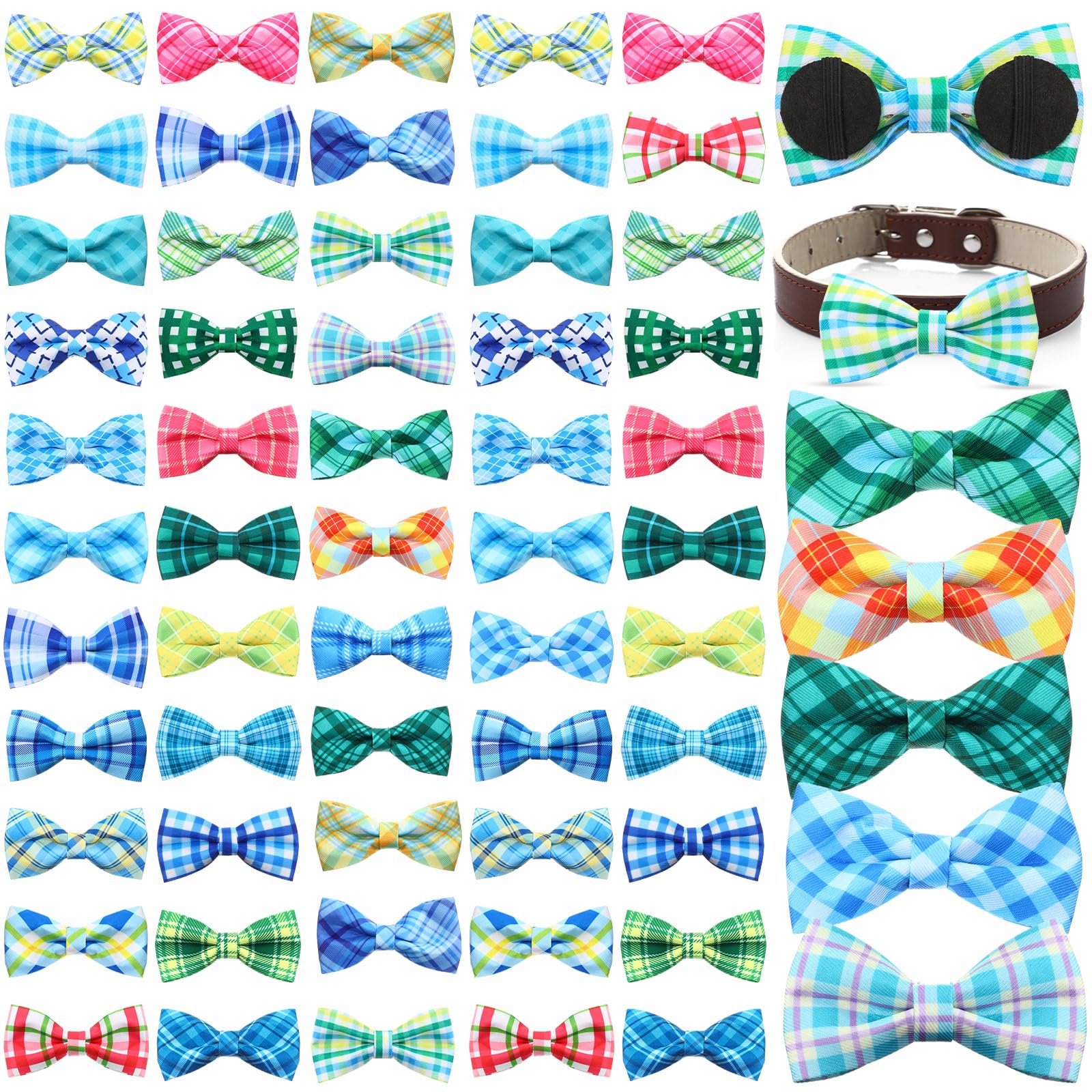Silkfly 60 Pcs Plaid Dog Collar Bow Ties Bulk Dog Bowtie Holiday Accessories Puppy Bows Detachable Collar Charms for Small Medium Large Dogs Cat Grooming Supplies Pet Costume, Bow: 3.54 inches โ image 1