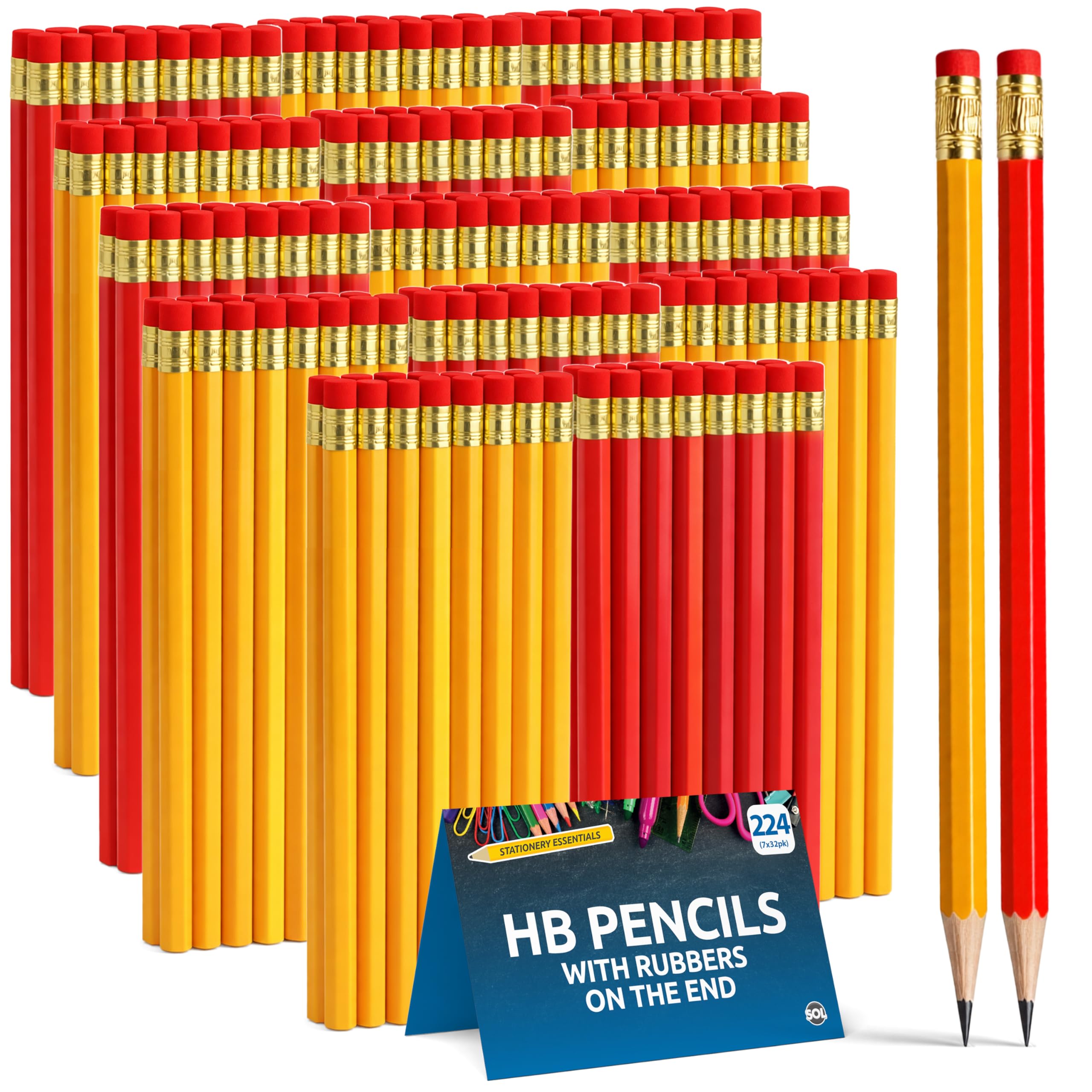 SOL 224pk HB Pencils with Erasers - Wood Casing for School & Office