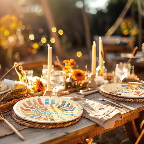 Miniatura 7 de Here Comes the Son - Suministros para baby shower para 20 invitados  Platos boho Sun y Rainbow Platos, servilletas y tenedores  Juego de vajilla