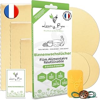 Bienenwachstücher für lebensmittel (6er-Set) - Bienenwachstuch - Wiederverwendbare Frischhaltefolie - Nachhaltige Frischhaltefolie, Ökologisches Geschenk, Bienenwachs Wraps Handgemacht in Frankreich