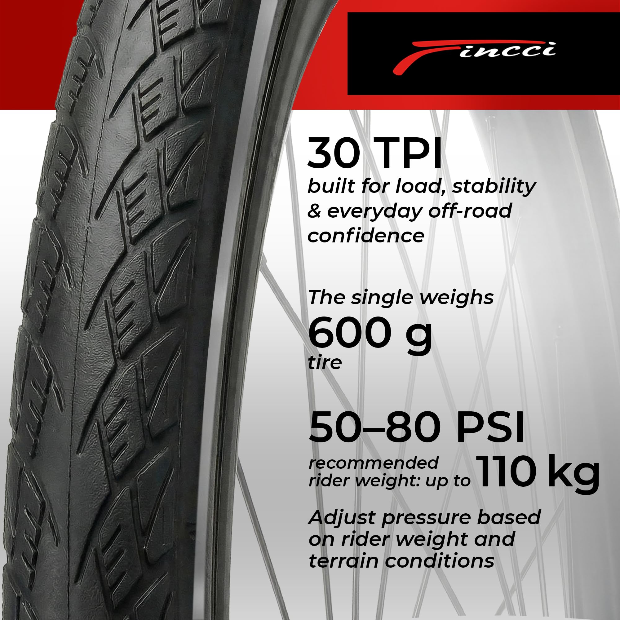 Fincci Cubierta 700x38c 40-622 Plegable con Protección Antipinchazos LVL3 | Cubierta Bicicleta 700 x 38 con Banda Reflectante y Presión de 50-80 PSI para un Rendimiento Óptimo - Pack de 2