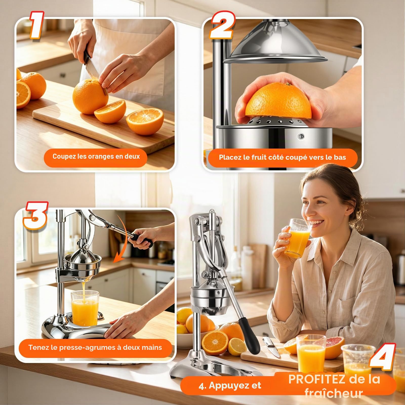 Moongiantgo Presse à Agrumes Manuelle Double Mode, Presse à Citron Professionnelle Avec Levier Facile, Presse à Main Ergonomique Pour Orange, Grenade, Citron Vert Et Pastèque