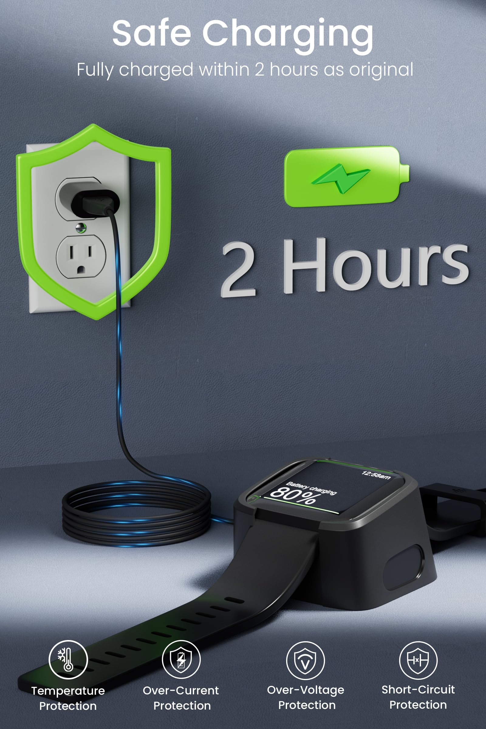 Caricatore Fitbit Sense Versa 2 Caricatori Wireless Per Fitbit Sense 1/2 E Versa 3/4 - Dock USB Ricarica Rapida, Cavo 1 Metro Dock Ricarica Sense Versa - Foto 6