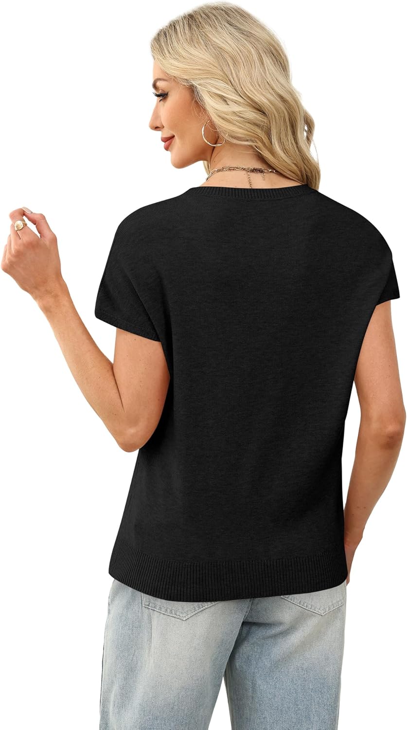 WIHOLL Short Sleeve Sweater for Women Crew Neck Trendy Summer Tops 2026 Travel Business Casual Spring Outfits with Pocket - Image 5
