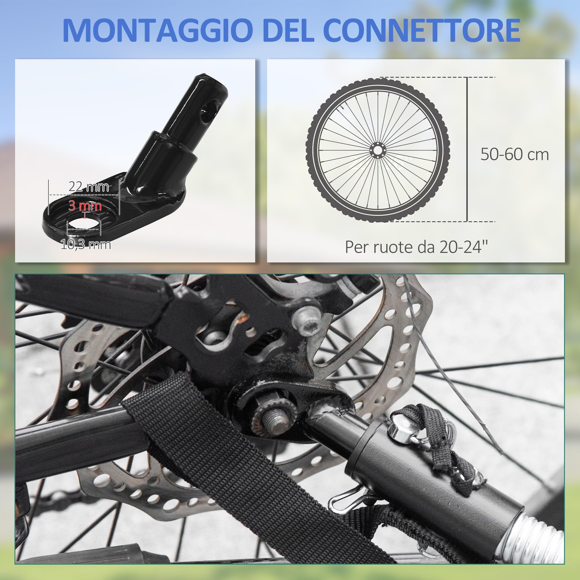 HOMCOM Carrello Bici con Pareti Pieghevoli e Rimovibili, Gancio Universale e 2 Catarifrangenti, Rimorchio per Bici in Acciaio e PE, 139x71.5x49 cm, Nero