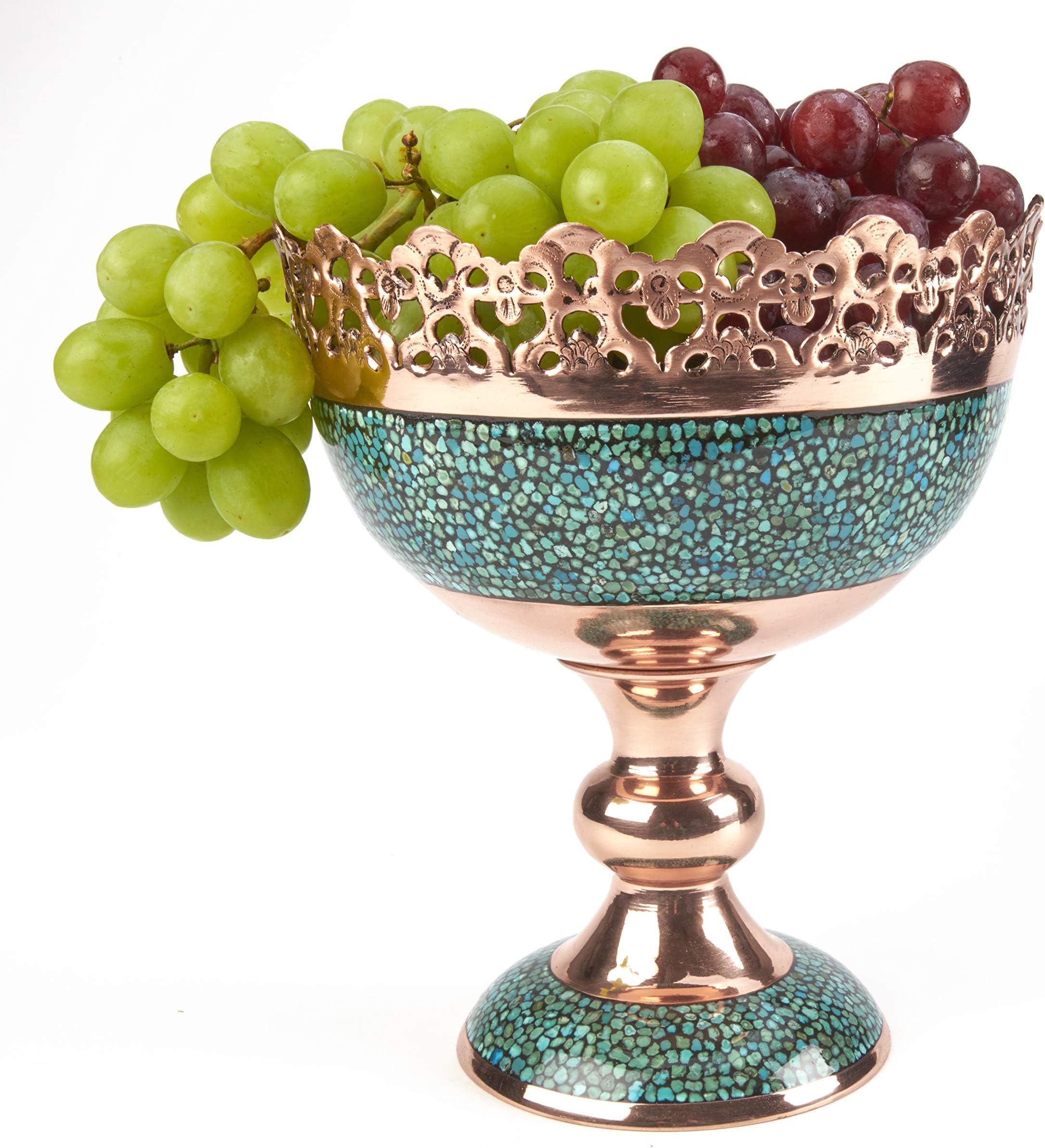 LPUK Turquoise Grail Bowl Persian Exquisite Copper Turquise Pedestal Bowl Weight : 830 GR Height : 20 cm Diameter : 19 cm