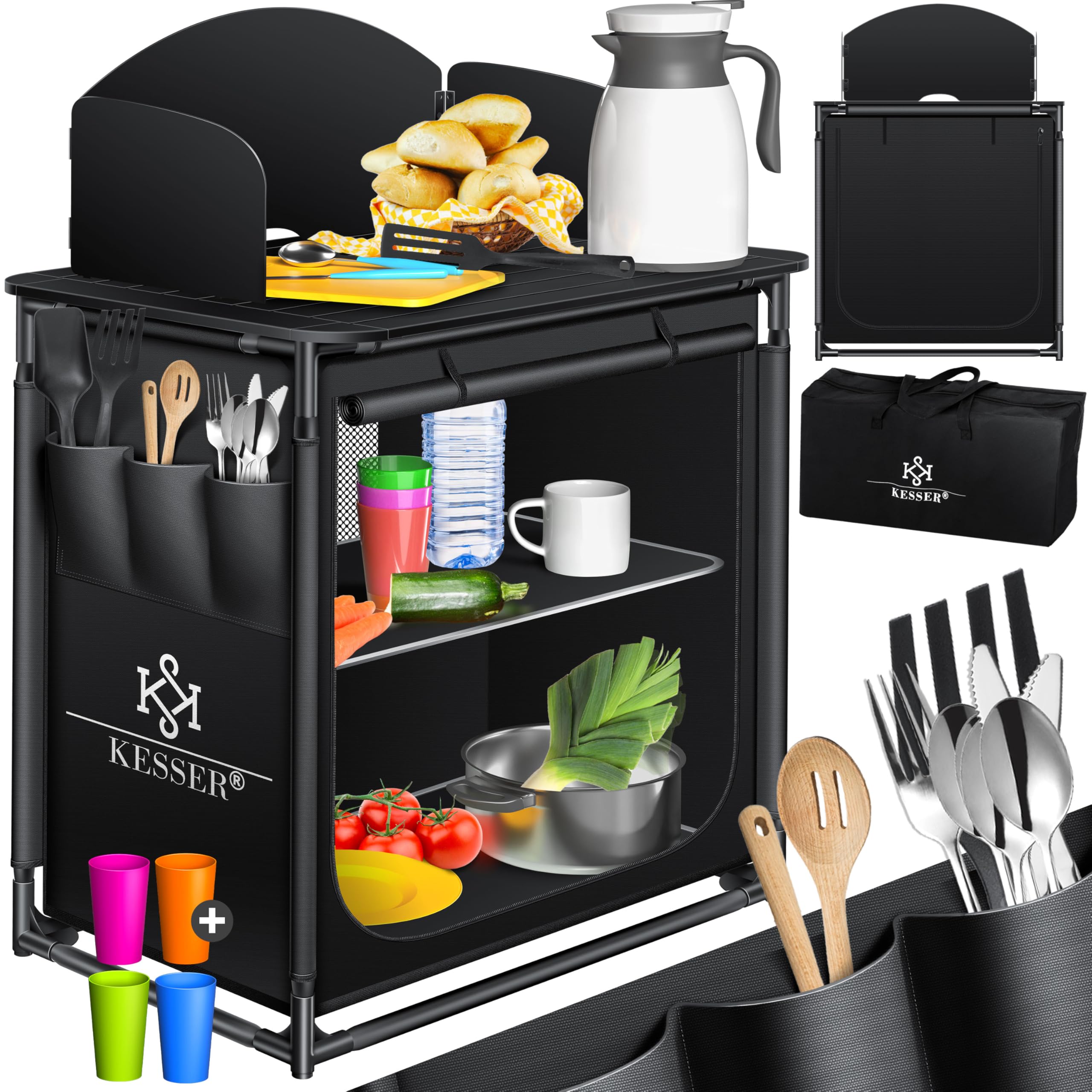 Mobiletto Da Campeggio YZNAHRE Con Struttura In Alluminio - Cucina Esterna Pieghevole, 5 Scomparti, 174 X 46 X 110 Cm
