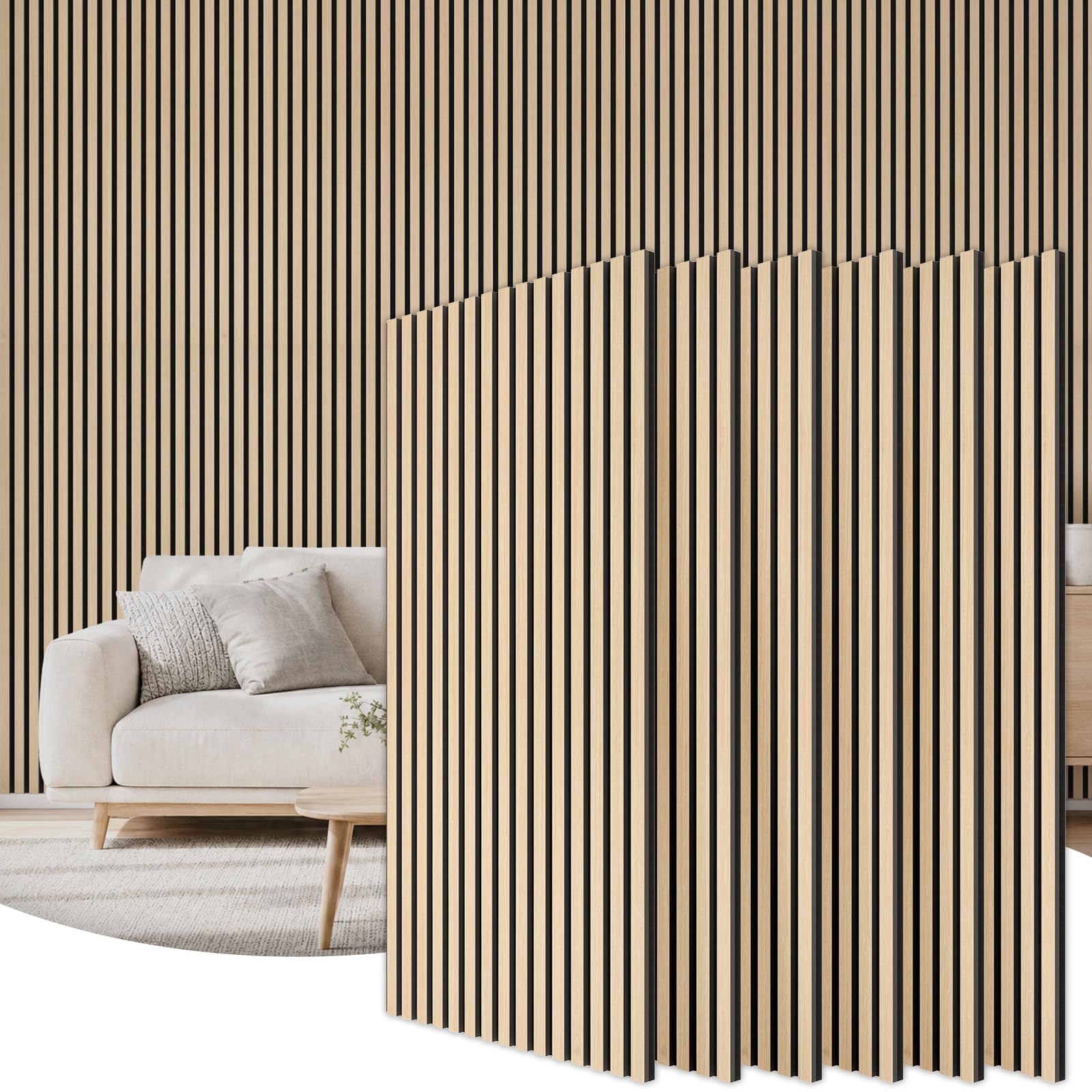 TONOR 6-Pack Akustikpaneele holz, 120 cm x 60 cm – 4,32 m², Wandpaneele holz Holzpaneele für Wände, Holzpaneele zur Schalldämmung und Dekoration für Studios, Wohnungen, Schlafzimmer und Büros, Eiche