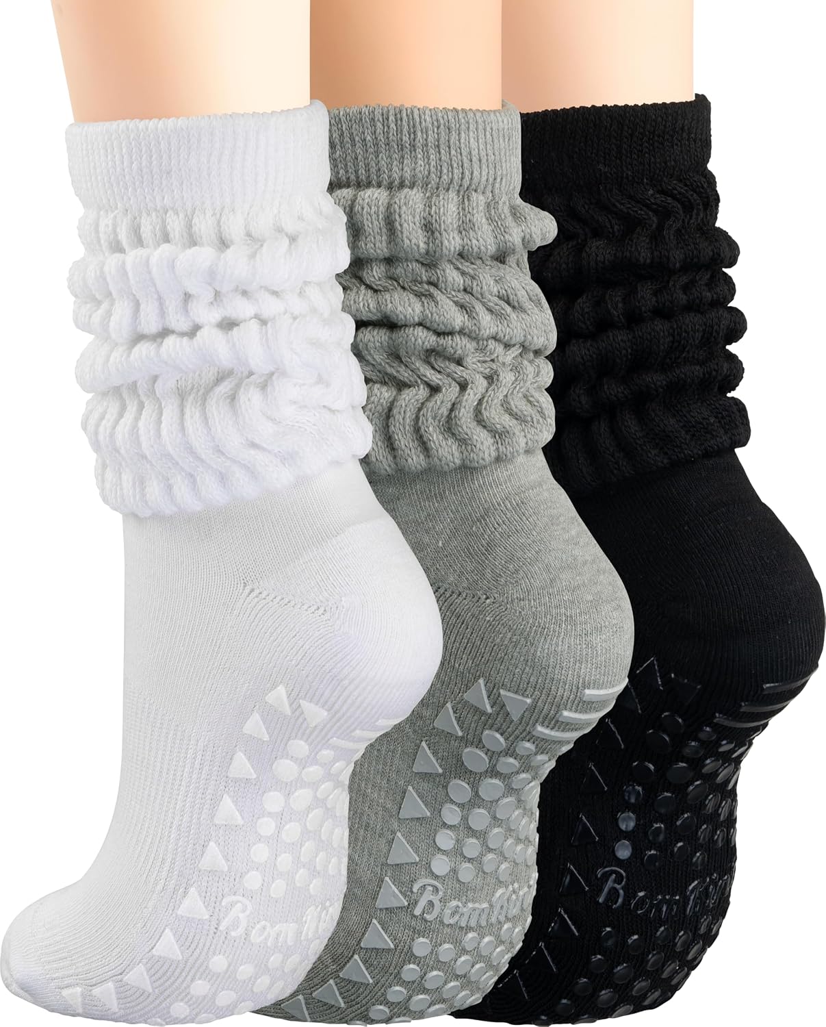BomKinta Pilates Socks with Grips for Women - Yoga Grippy Slouch Scrunch Sock - Slipper Socks for Barre Workout Hospital