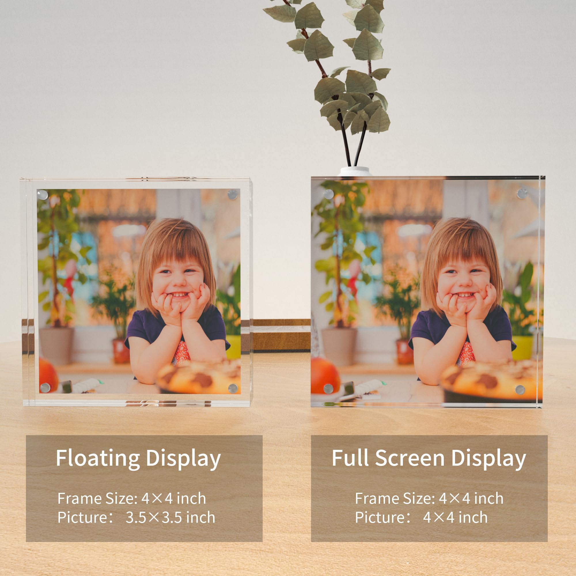 Sezanrpt Cornice portafoto quadrata in acrilico, 10 x 10 cm, confezione da 3 pezzi, cornici magnetiche per foto da 10 x 10 cm o 7,6 x 7 cm, cornici trasparenti su entrambi i lati, espositore per