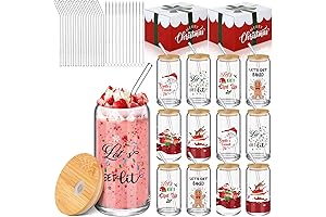 Nosiny Christmas Glasses Cups with Bamboo Lids and Straws (16 oz)