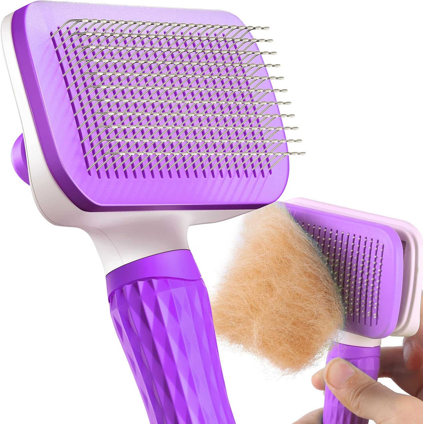 ACE2ACE Cat Brush, Dog Brush, Self Cleaning Cat Dog Slicker Brush, Pet Grooming Comb Brush for Long and Short Haired Cats Dogs, Purple