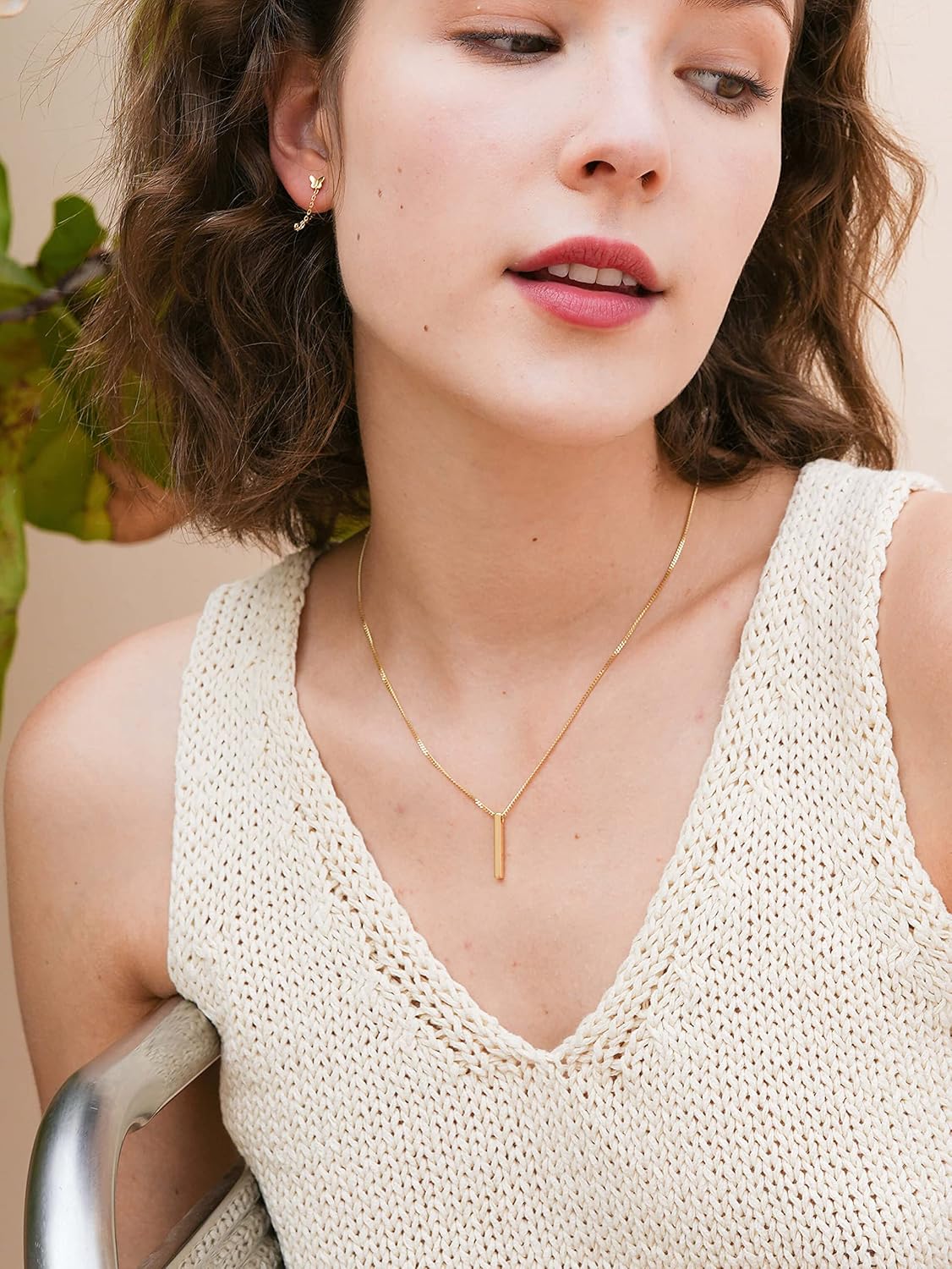 S.Leaf Gold Dainty Pendant Necklaces for Women Sterling Silver Gold Plated Layered Horizontal Vertical Bar Star Starburst Moon Cubic Zirconia Lariat Necklace for Women Trendy Gifts - Image 6