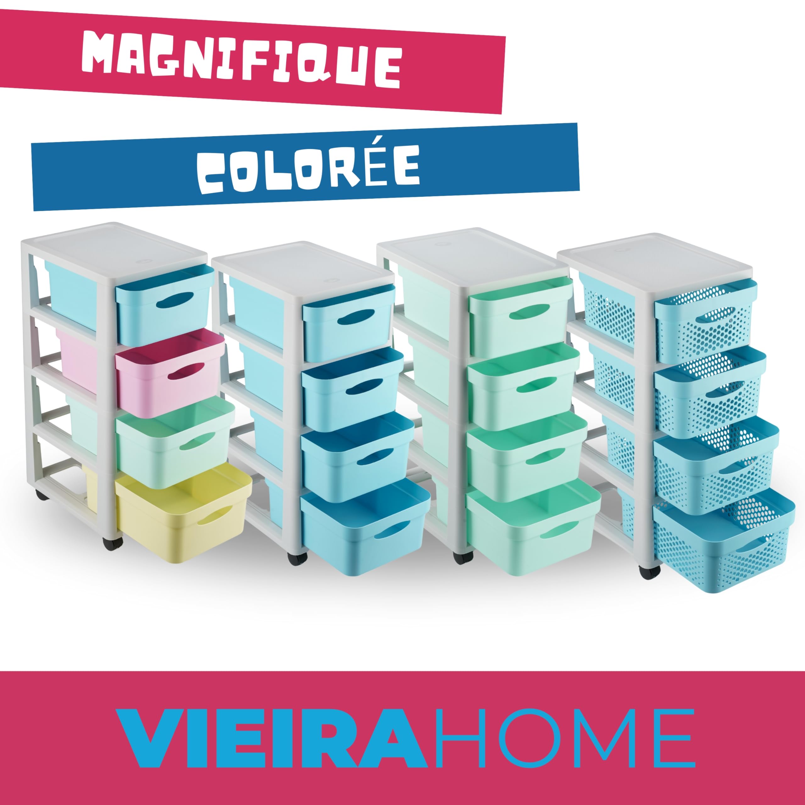 Meuble rangement enfant tour en plastique meuble ecole bac à roulettes boite tiroir empilable jouet bureau chariot a tiroirs colorés - Fabriqué en Europe