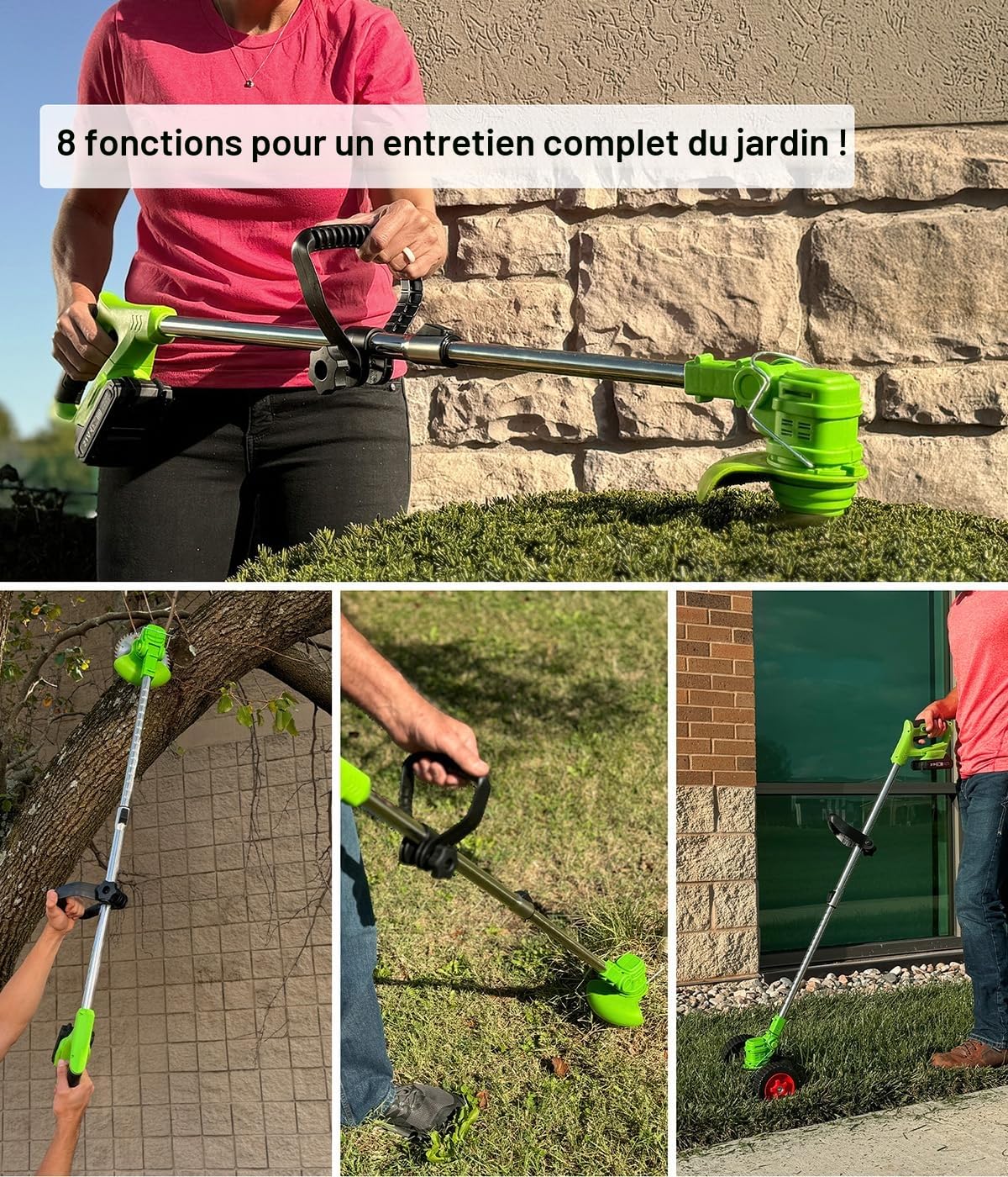 Rotorazer Genius Kit outils jardin 8 en 1 23 pièces Débroussailleuse sans fil 2 batteries, profondeur réglable, 7 lames, barre extensible